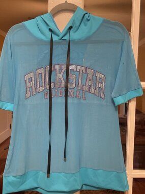Rockstar Original Hoodie M Blue mesh short sleeved hoodie